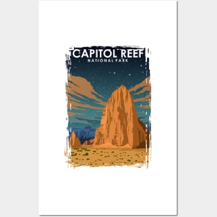 Capitol Reef National Park at Night Vintage Minimal Travel Poster Posters and Art